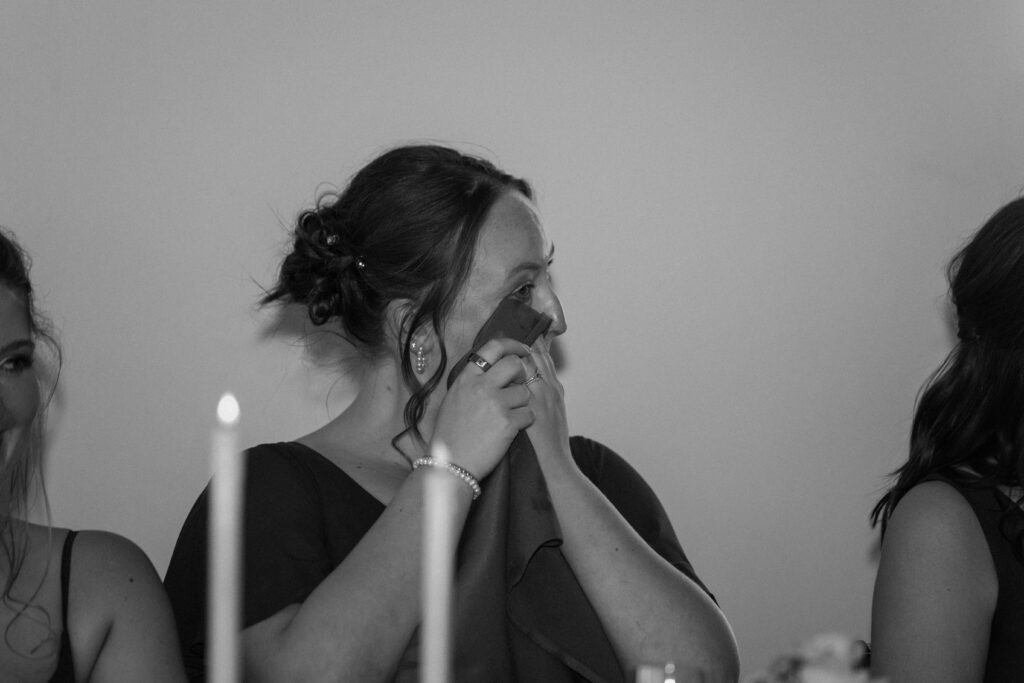 Wedding guest cries while listening to reception toasts